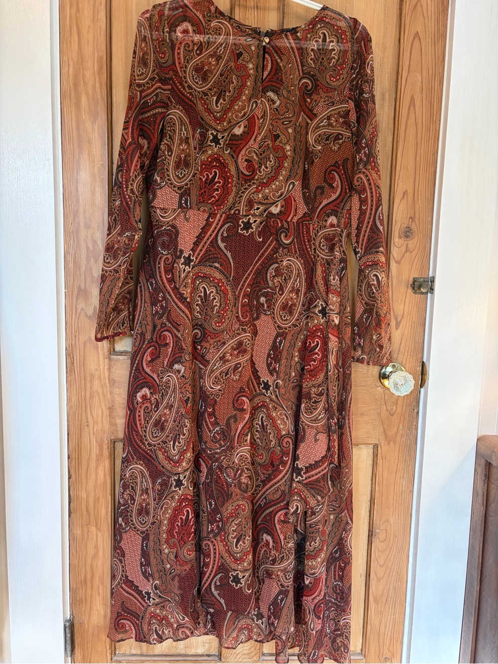 Tommy Hilfiger Long Sleeve Paisley Midi Dress in Brown and Red